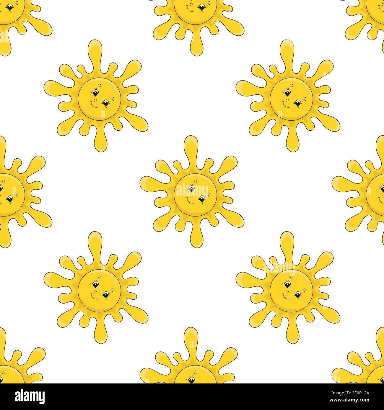 Colored seamless pattern with cute cartoon character. Simple flat ...