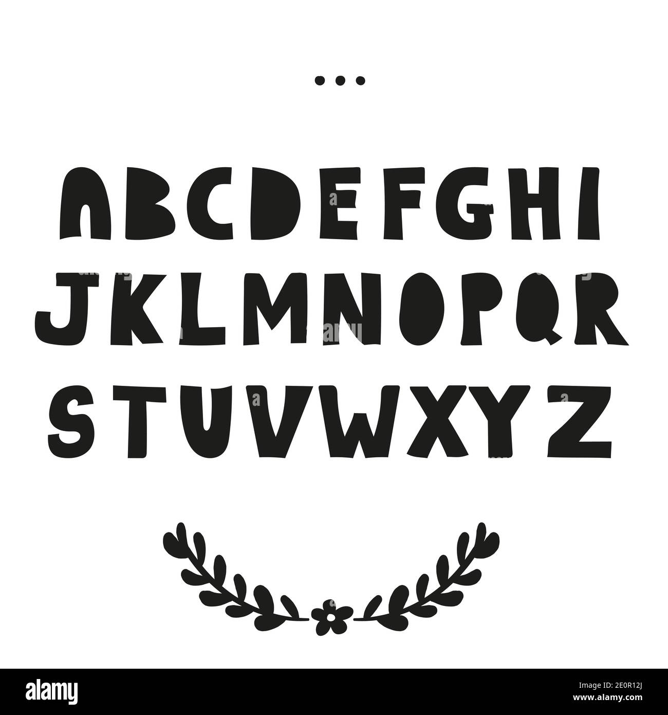 Funny Hand Drawn Comic Cartoon Font. Black and White letters Stock