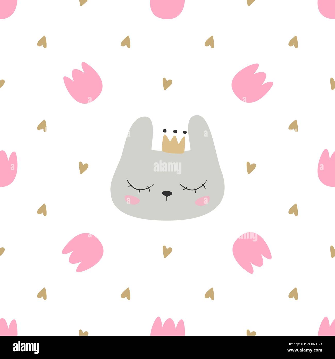 Tulip floral seamless pattern with cute bunny face. Vector illustration ...