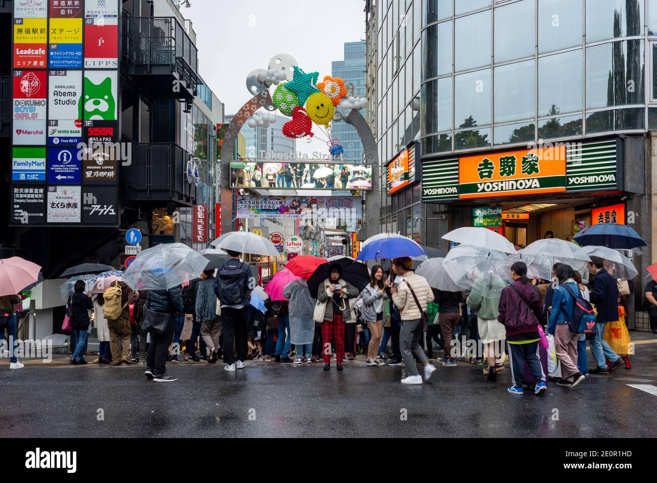 Tokyo, Japan - October 21, 2017: Takeshita Street, popular pedestrian shopping street lined with fashion boutiques, cafes and restaurants in Harajuku Stock Photo