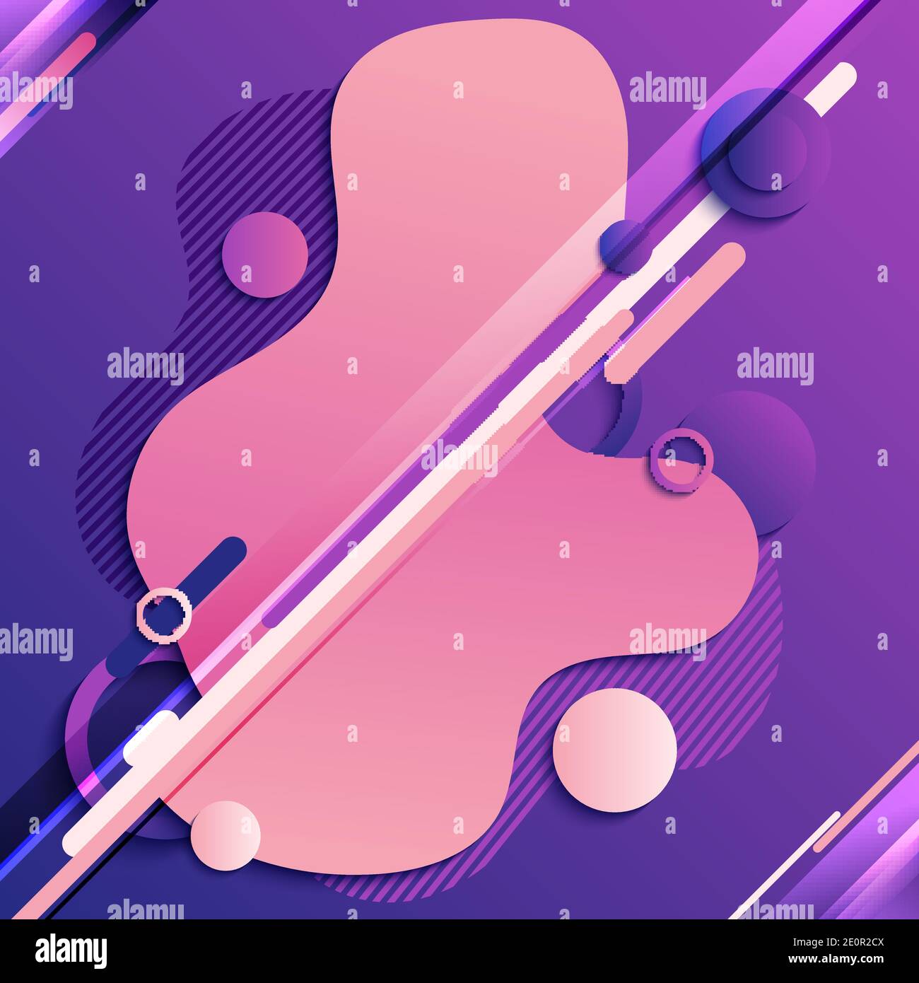 Abstract fluid or liquid pink gradient shape with geometric elements on purple background. Vector illustration Stock Vector