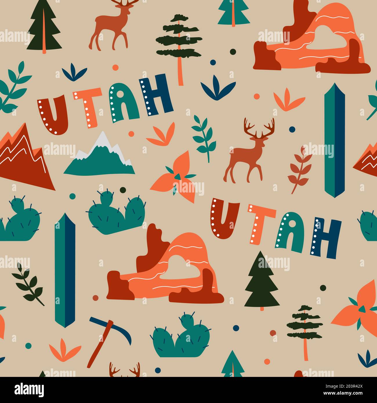 USA collection. Vector illustration of Utah theme. State Symbols - seamless pattern Stock Vector