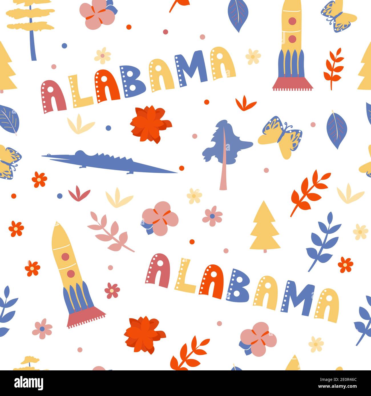 USA collection. Vector illustration of Alabama theme. State Symbols ...