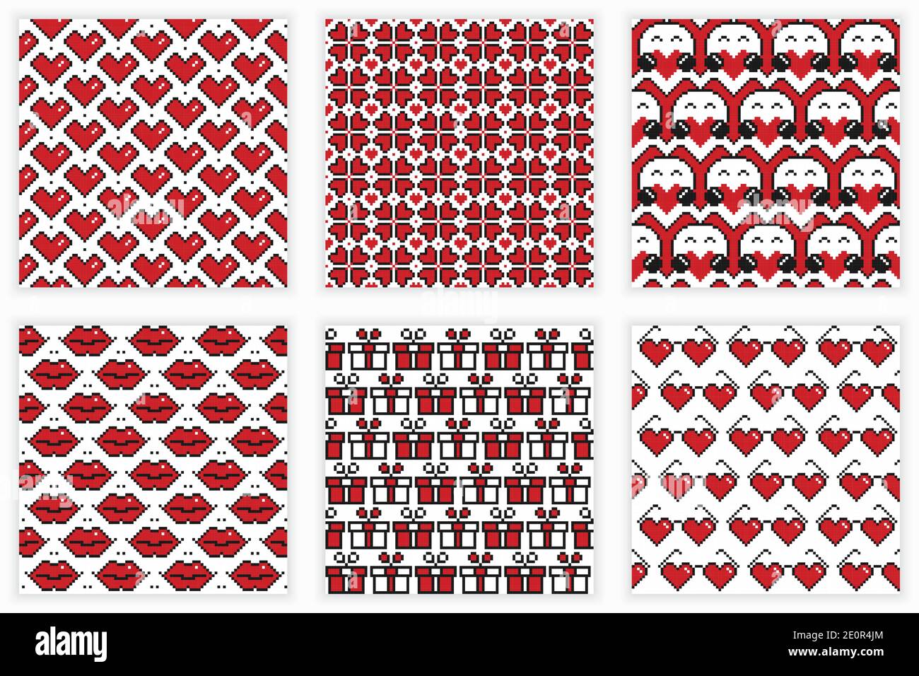 Valentine's Day embroidery seamless patterns set for your design Stock Vector
