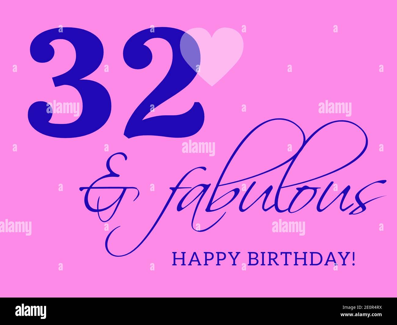 32nd happy birthday card illustration in retro style. Stock Photo