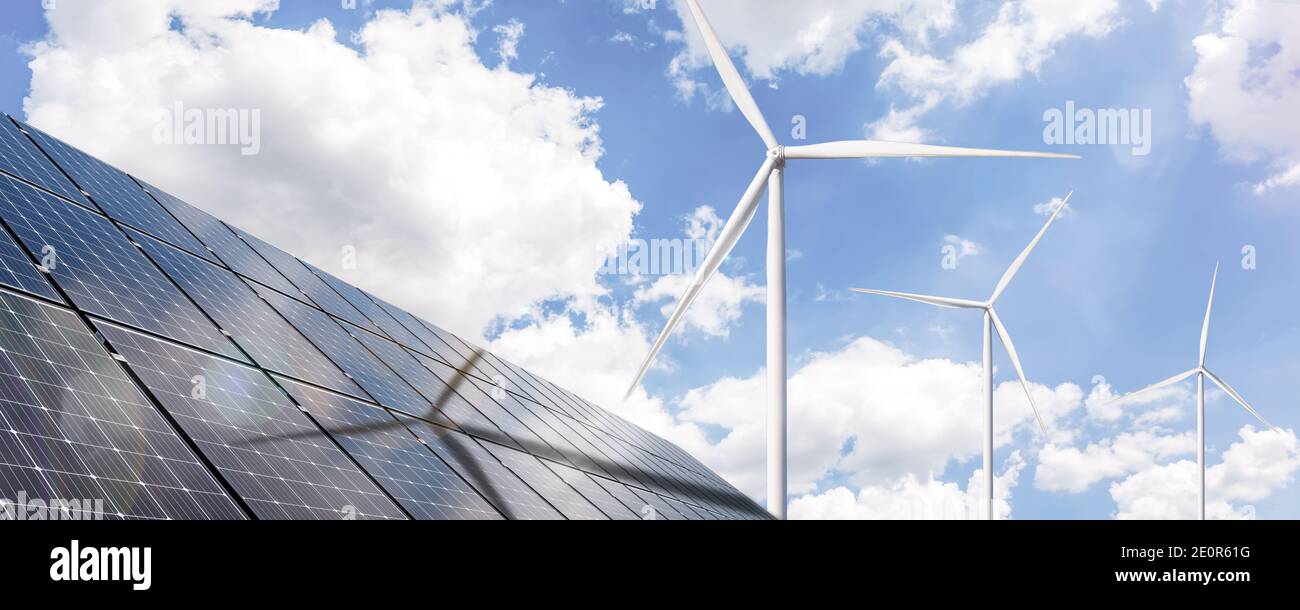 Alternative energy with wind turbine and solar panels - Renewable ...