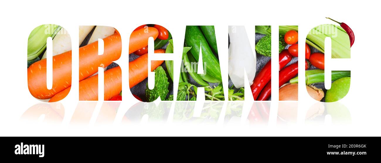 Organic title with vegetable inlay - Banner design Stock Photo