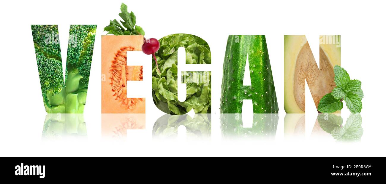 Vegan title with organic vegetable inlay Stock Photo