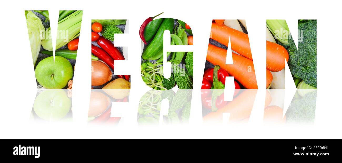 Vegan title with organic vegetable inlay Stock Photo