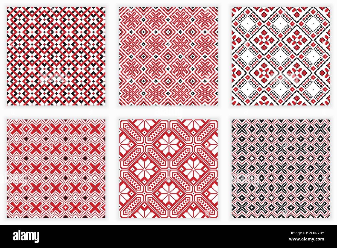 Slavic geometric ornament. Vector illustration of traditional folk embroidery seamless patterns set for your design Stock Vector
