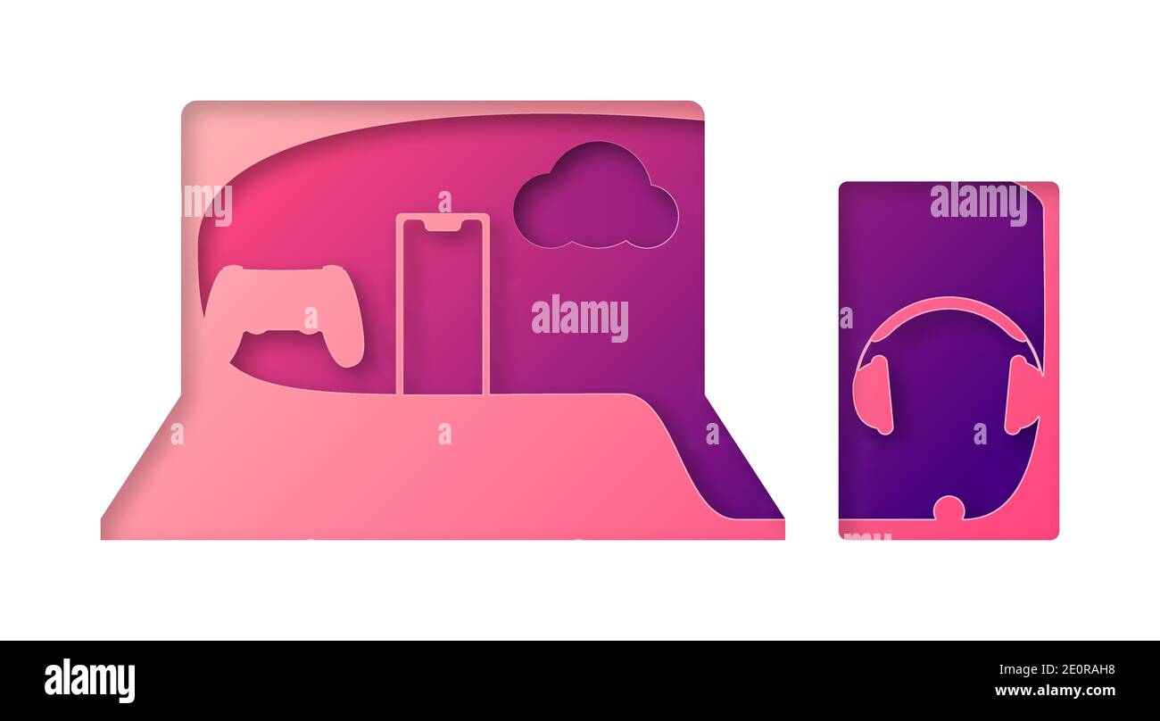 Vector computer in paper art style Stock Vector