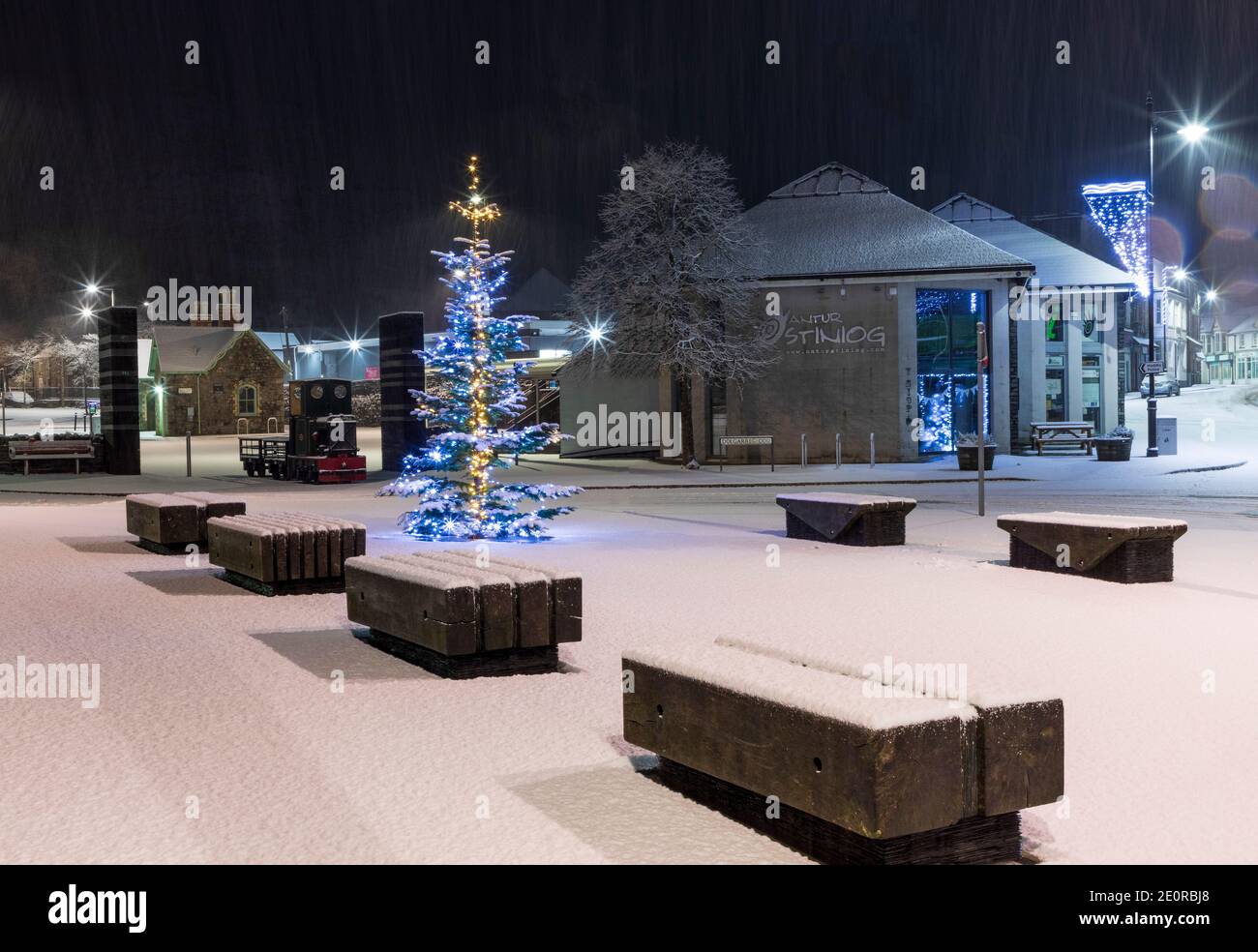 A view of the town centre at Christmas time Stock Photo