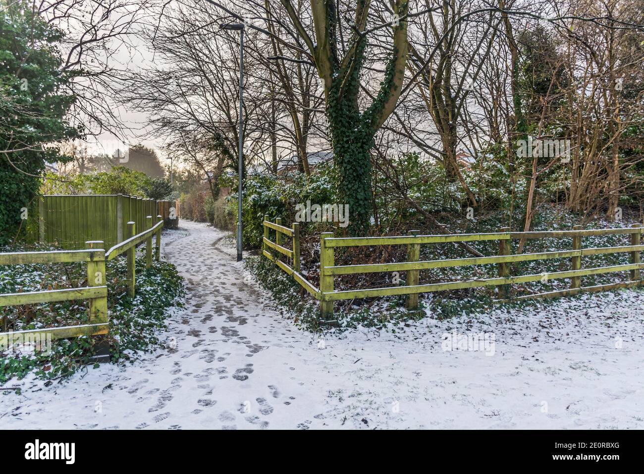 Snow covered alleyway providing access to housing estate at Woolston in