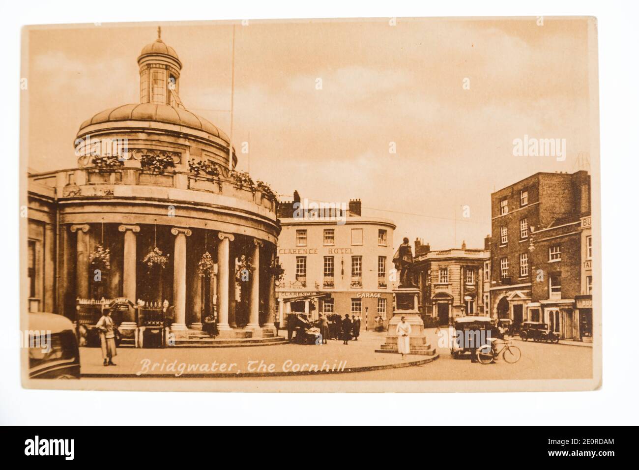 Old sepia Post card  of the Cornhill, Bridgwater, Somerset in the 1940’s. Stock Photo