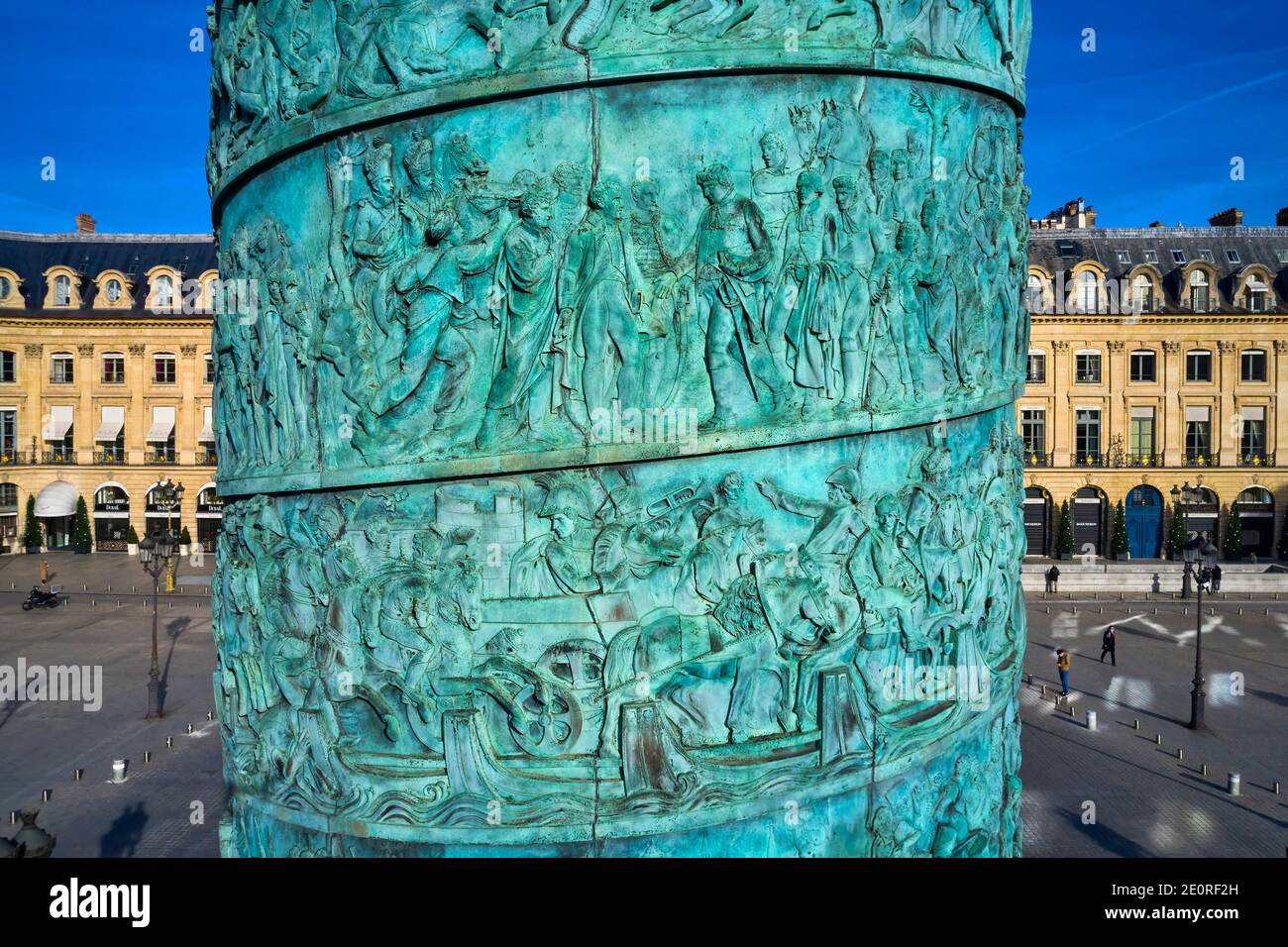 France, Paris, Place Vendome, the Vendome column with the statue of Napoleon as Caesar by Auguste Dumont Stock Photo