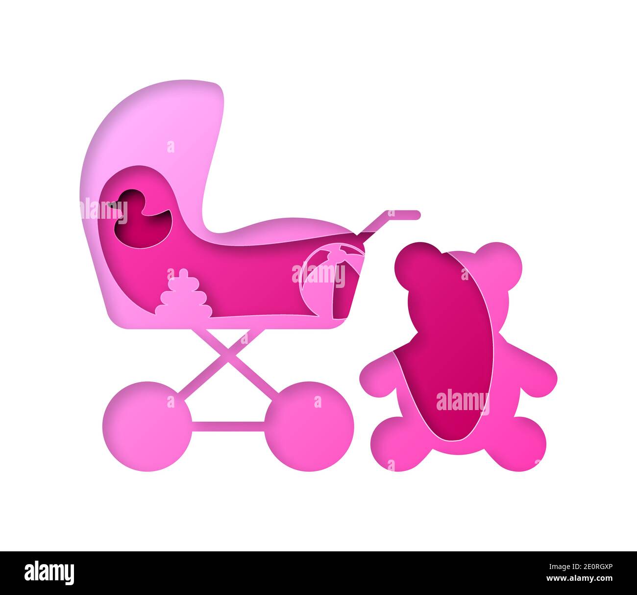 Vector baby carriage in paper art style Stock Vector