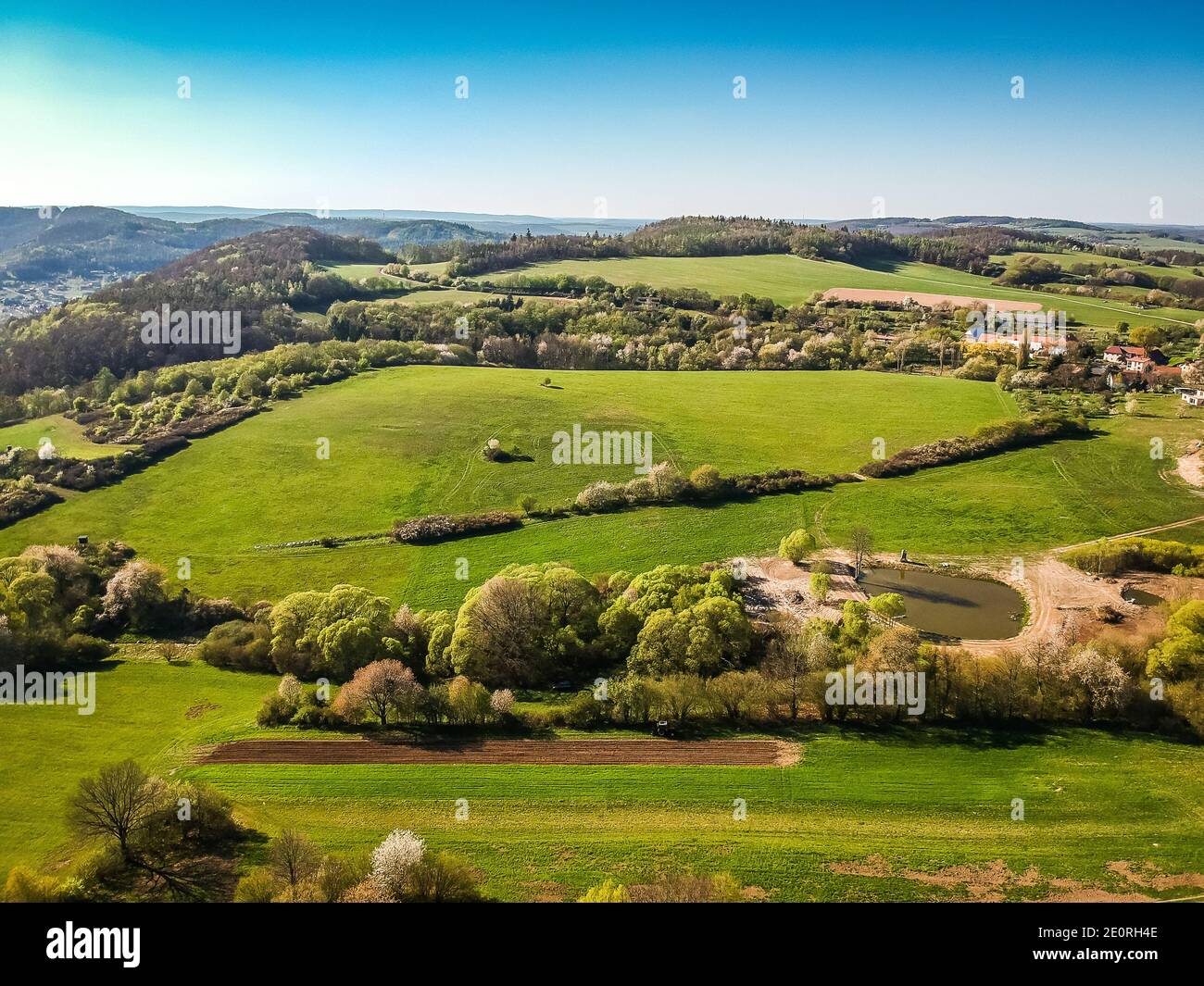 Aerial view of landscape between villages Teletin and Vysoky Ujezd in Central Bohemian Region Stock Photo