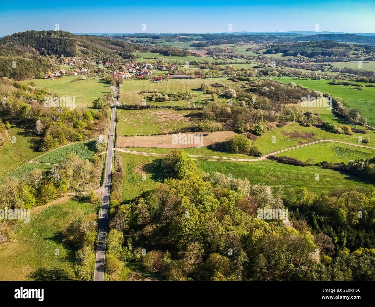 Aerial view of landscape between villages Teletin and Vysoky Ujezd in Central Bohemian Region Stock Photo