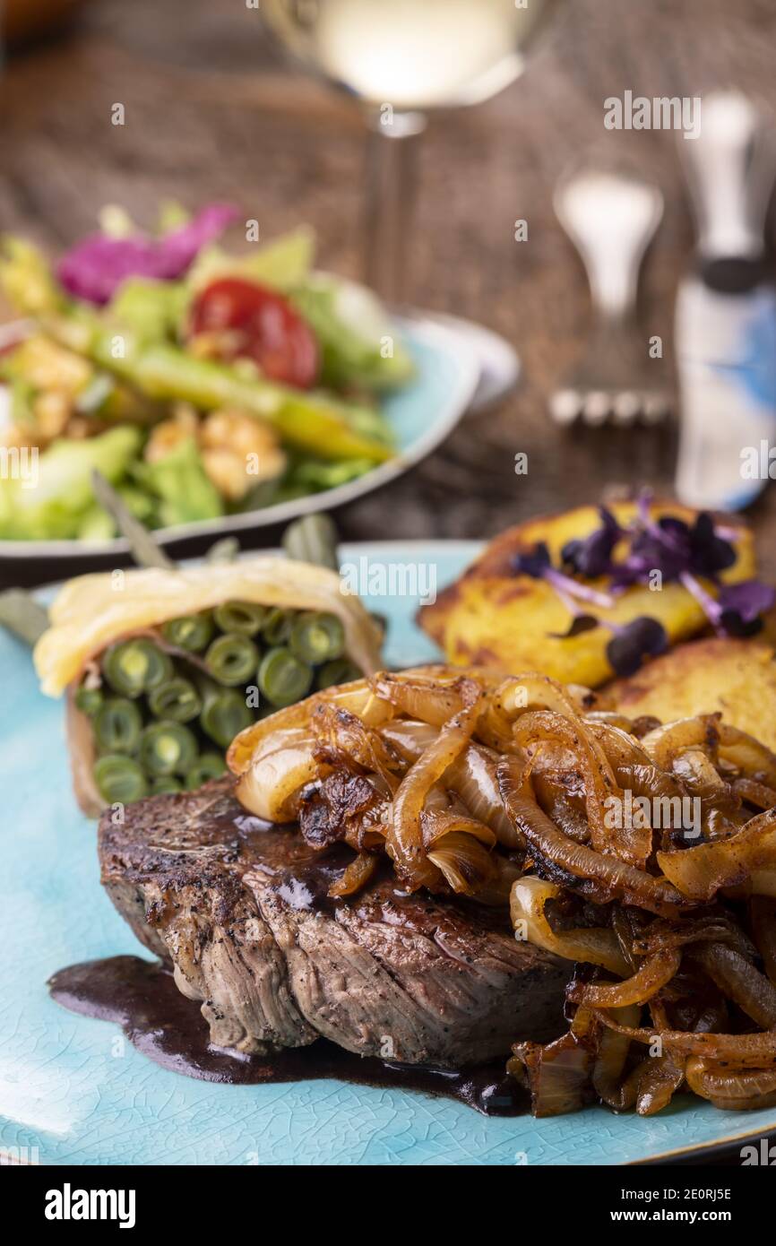 Steak With Onions Stock Photo Alamy