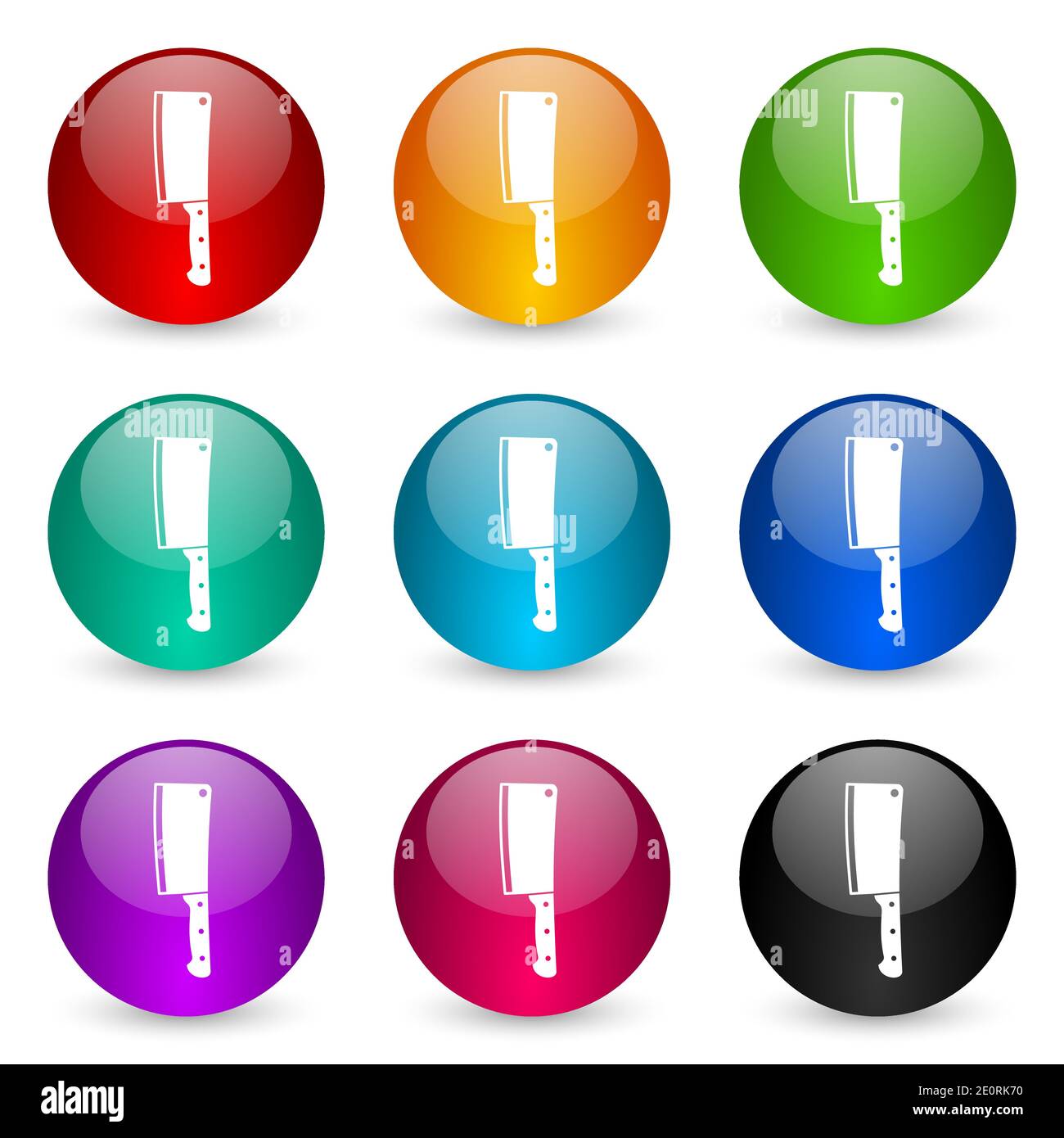 Cleaver knife vector icons, set of colorful glossy 3d rendering ball ...