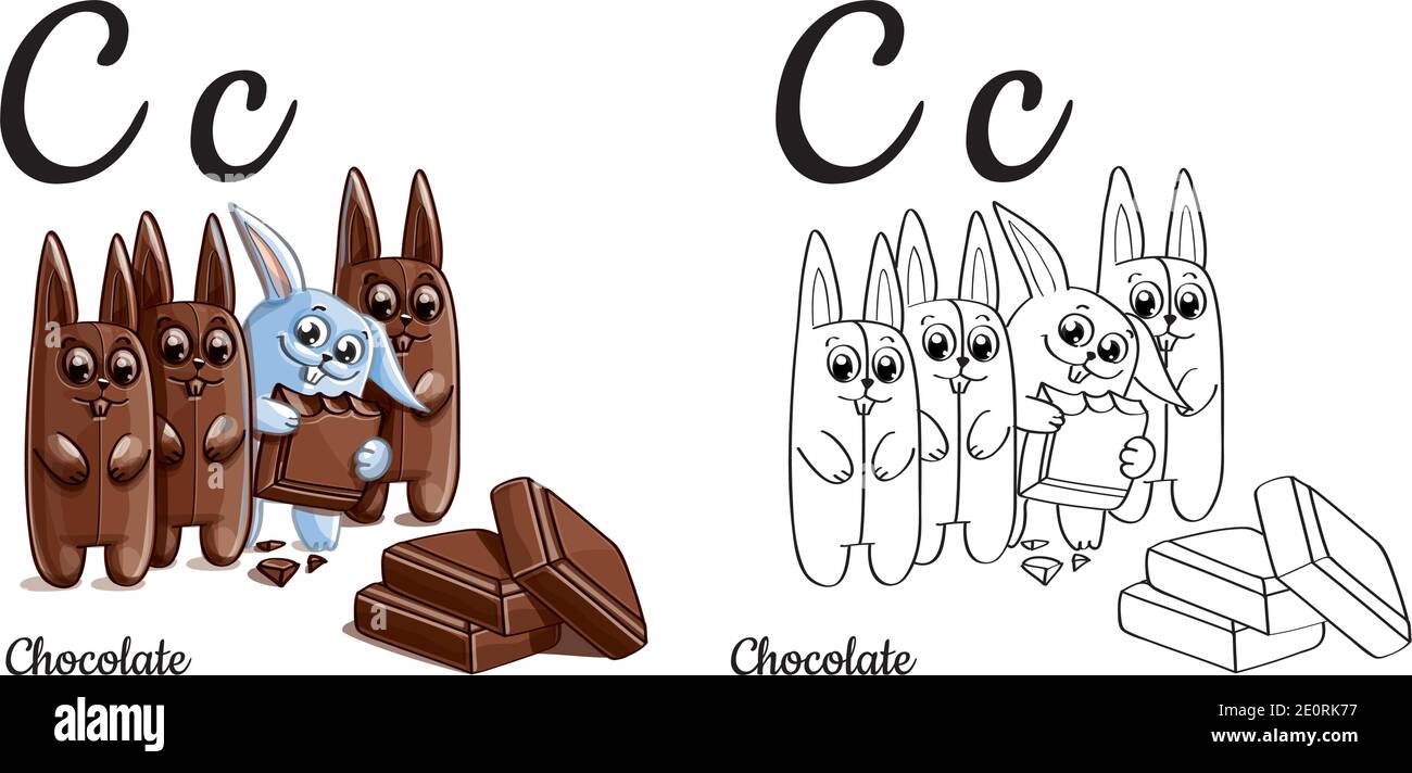 Chocolate. Vector alphabet letter C, coloring page Stock Vector