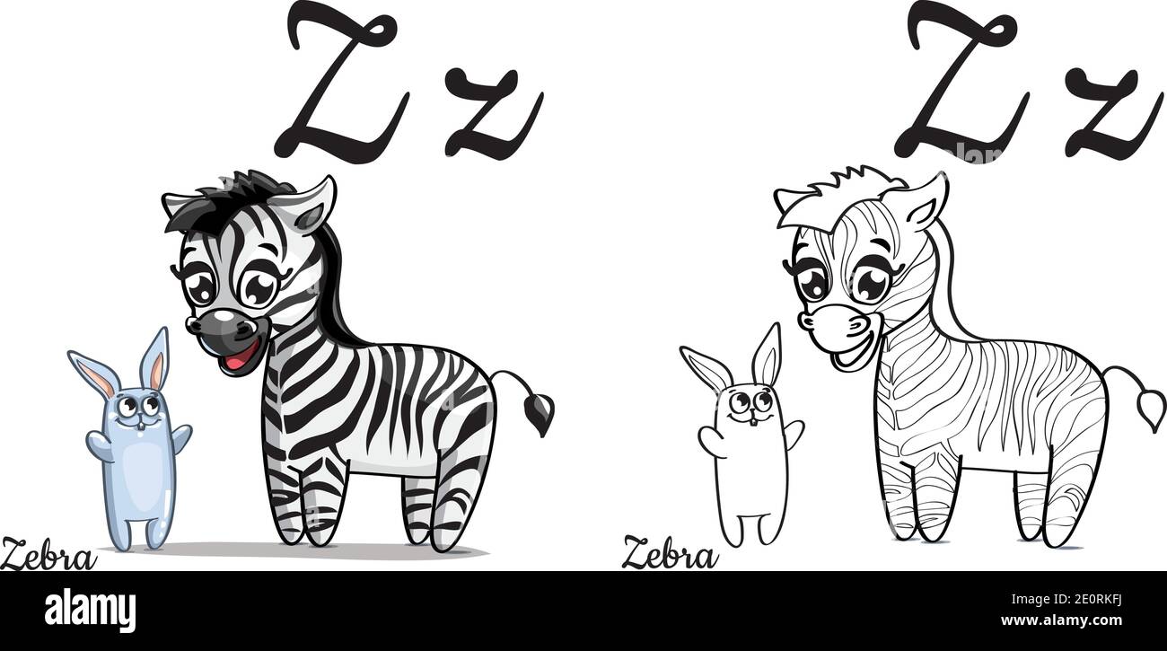 Zebra. Vector alphabet letter Z, coloring page Stock Vector