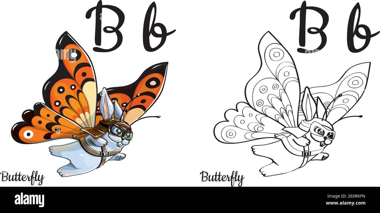 Butterfly. Vector alphabet letter B, coloring page Stock Vector