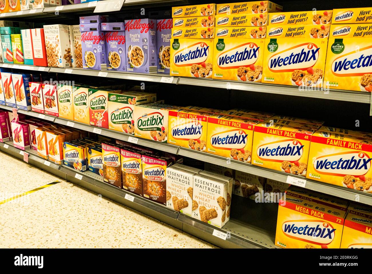 London UK, January 02 2021, Selection Of Healthy Breakfast Cereal Boxes Displayed On A