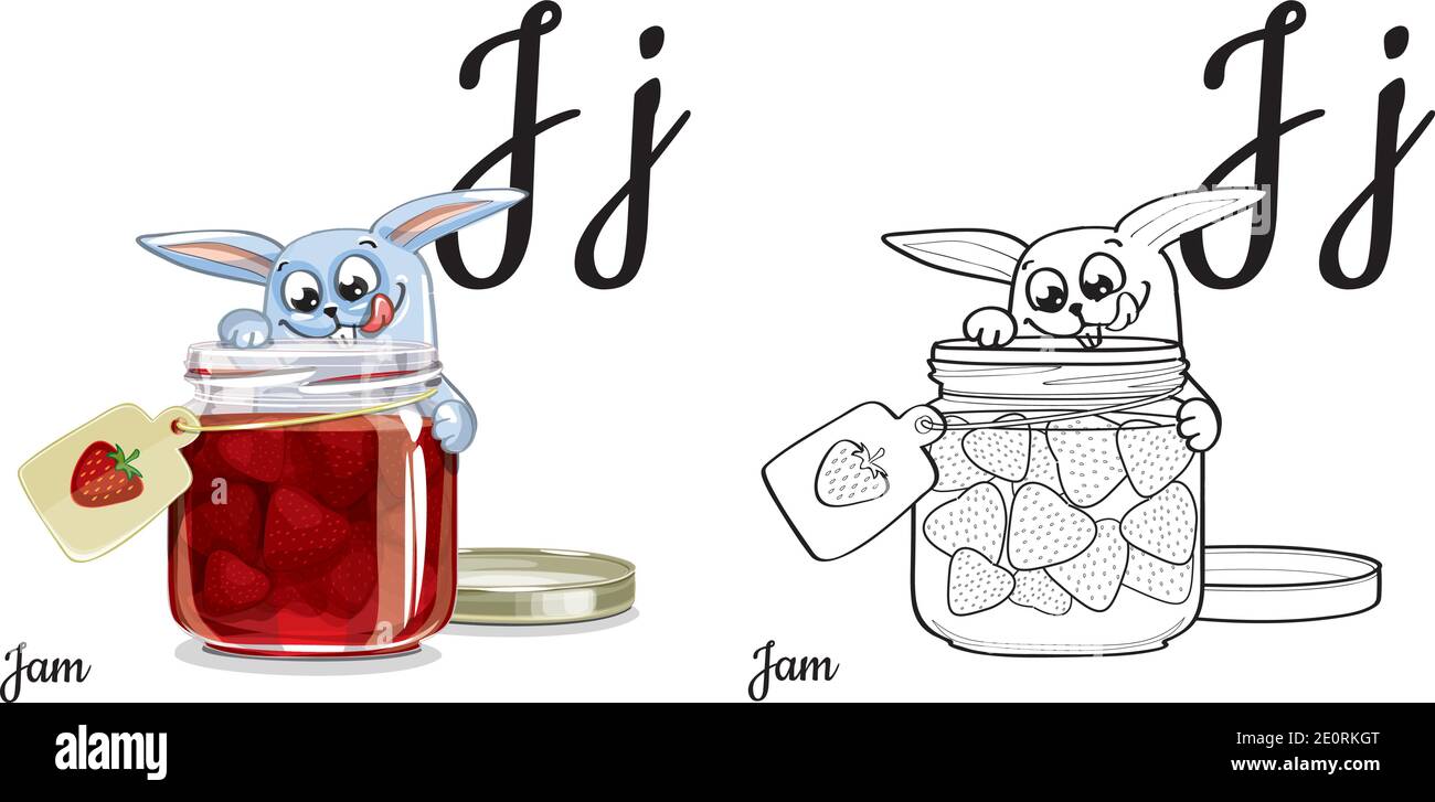 Jam. Vector alphabet letter J, coloring page Stock Vector