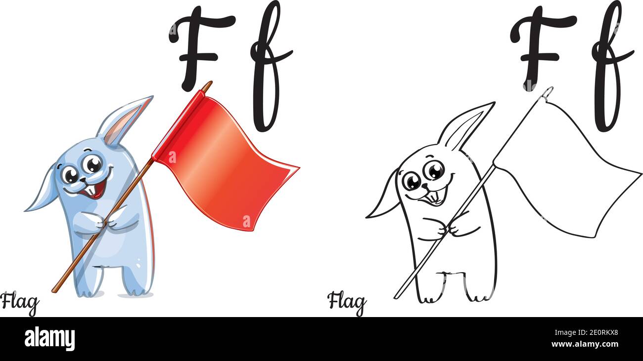 Flag. Vector alphabet letter F, coloring page Stock Vector