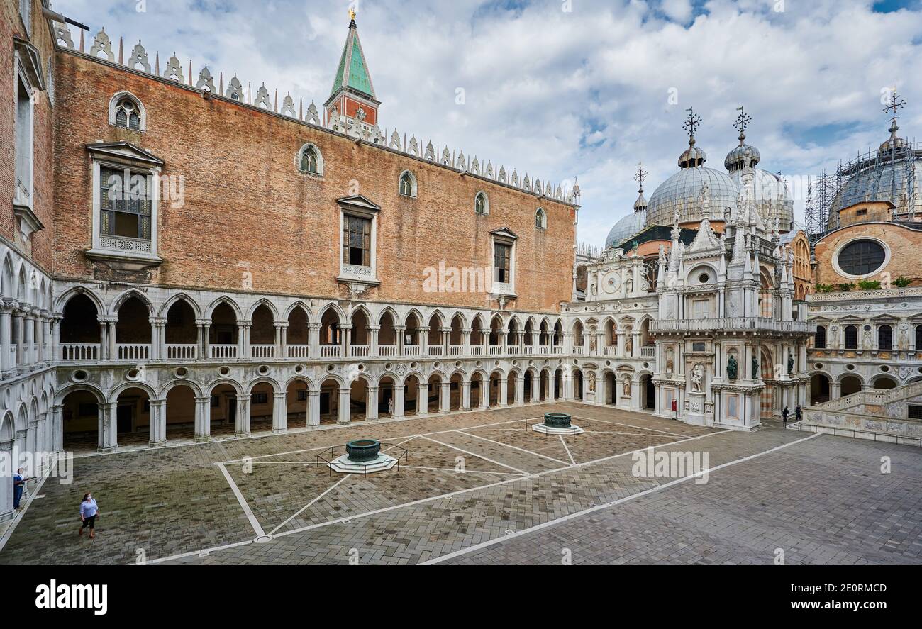 inner courtyard of Doge's Palace with Arco Foscari facing the San Marco basilica, Palazzo Ducale, Venice, Veneto, Italy Stock Photo