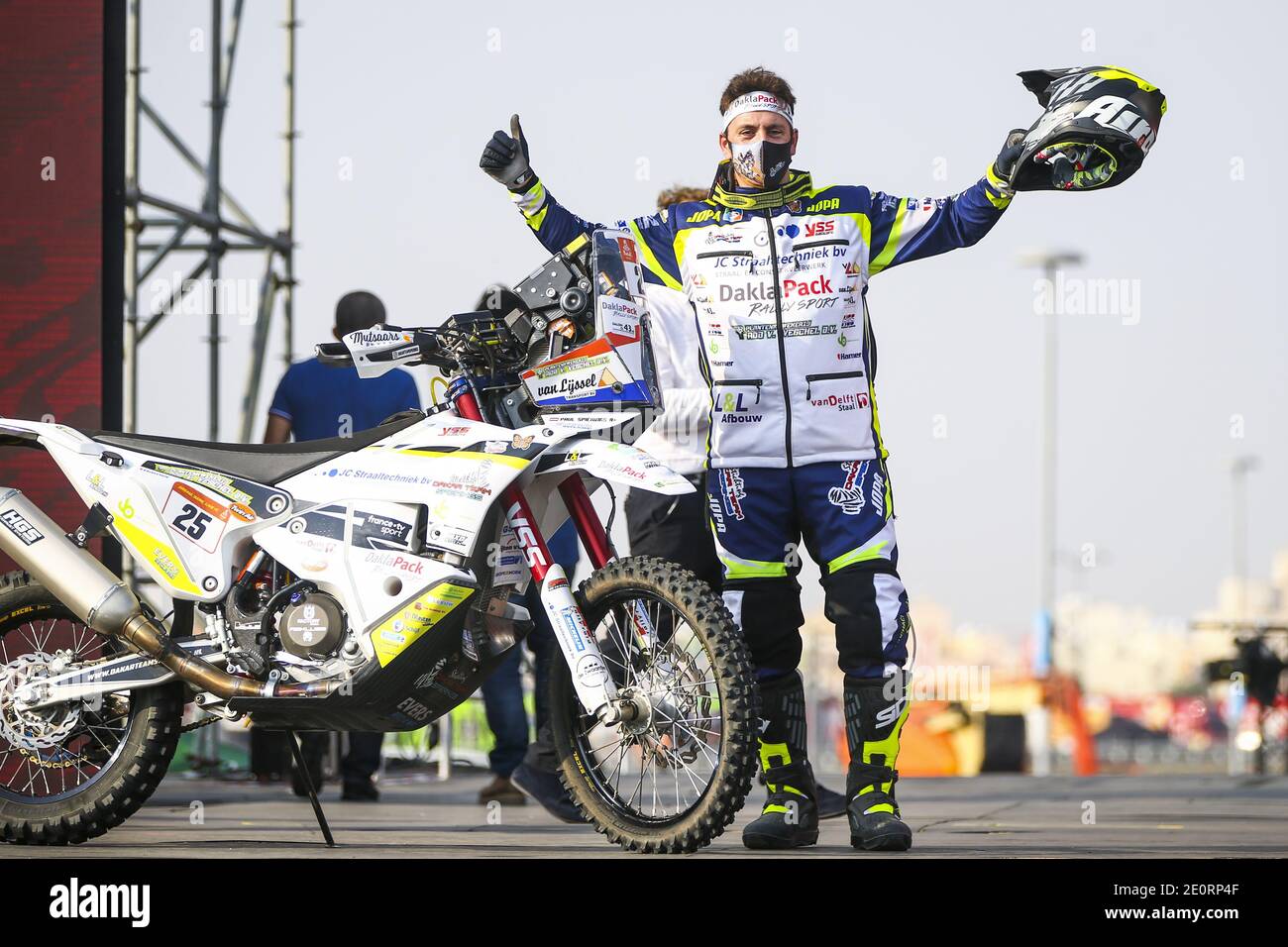 #25 Spierings Paul (nld), Husqvarna, HT Rally Raid Husqvarna Racing, Motul, Moto, Bike, action during the Dakar 2021as Prologue and start podium ceremony in Jeddah, Saudi Arabia on January 2, 2021 - Photo Julien Delfosse / DPPI / LM Stock Photo
