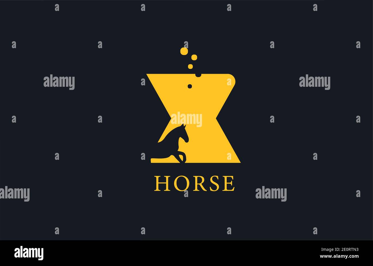 X yellow horse alphabet letter logo icon with stallion shape inside. Creative design for business and company Stock Vector