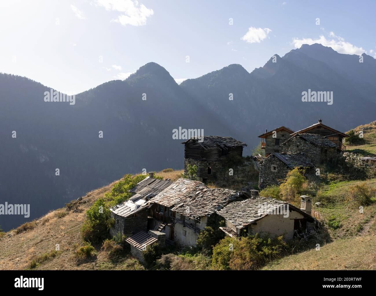 Uninhabited village of Bringuez (1889 meters), Brusson - Valle d 'Aosta Stock Photo