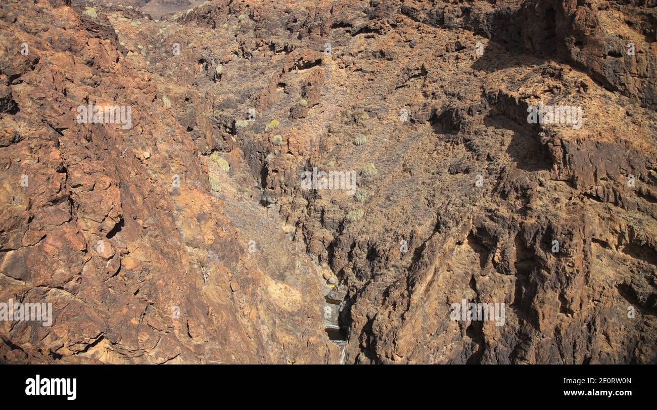 Gran Canaria, landscapes along the hiking route around the ravive Barranco del Toro at the southern part of the  island Stock Photo