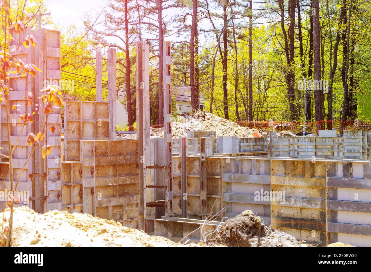 Metal formwork concrete strip on foundation for a the house Stock Photo