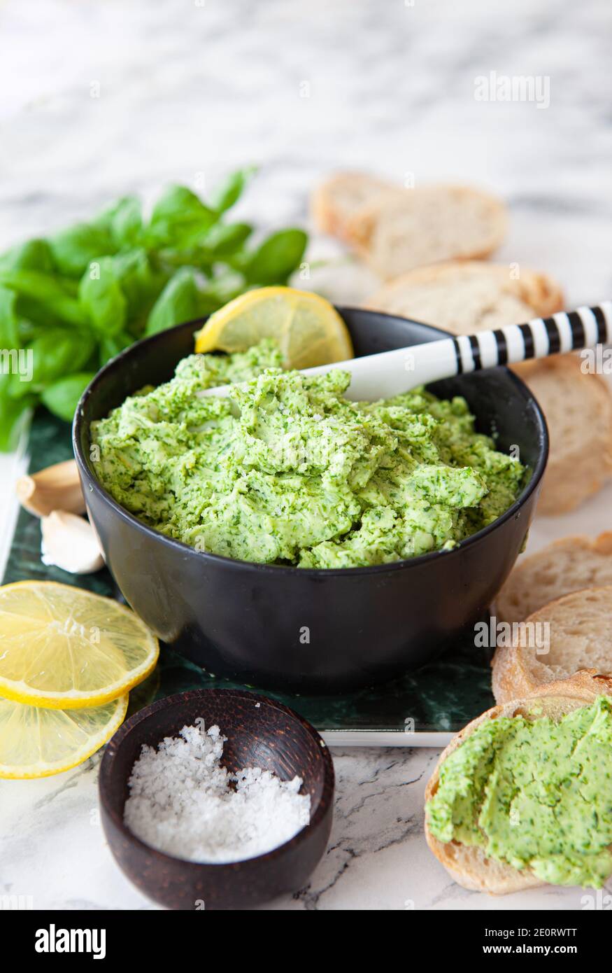 Homemade Basil Butter Stock Photo Alamy
