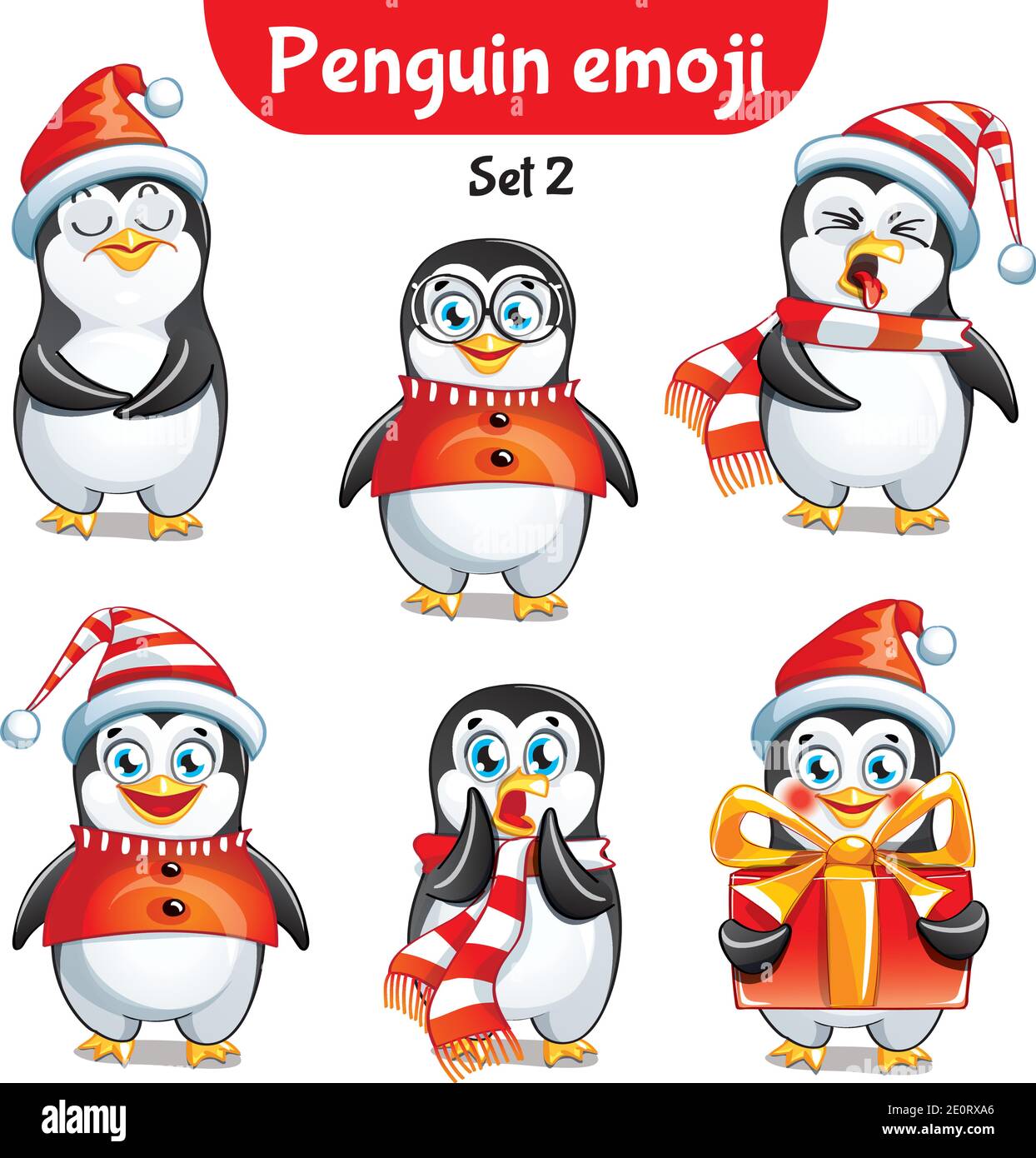 Vector set of christmas penguin characters. Set 2 Stock Vector
