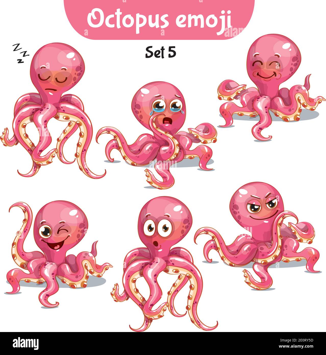 Vector set of cute octopus characters. Set 5 Stock Vector