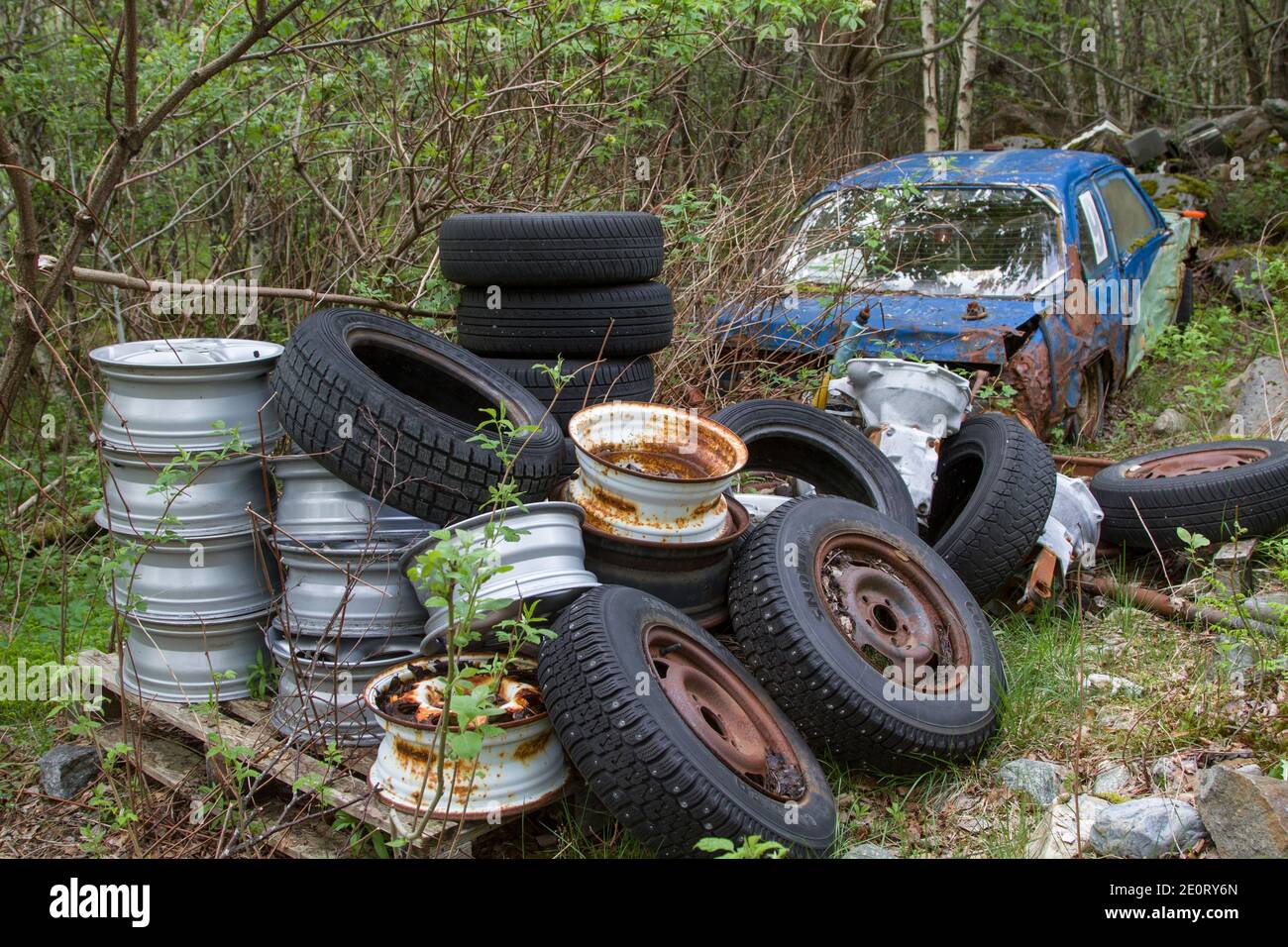 One Problem That You Come Across Again And Again In The Beautiful Landscape Of Norway Is The Wild Disposal Of Bulky Waste And Scrap Vehicles Stock Photo