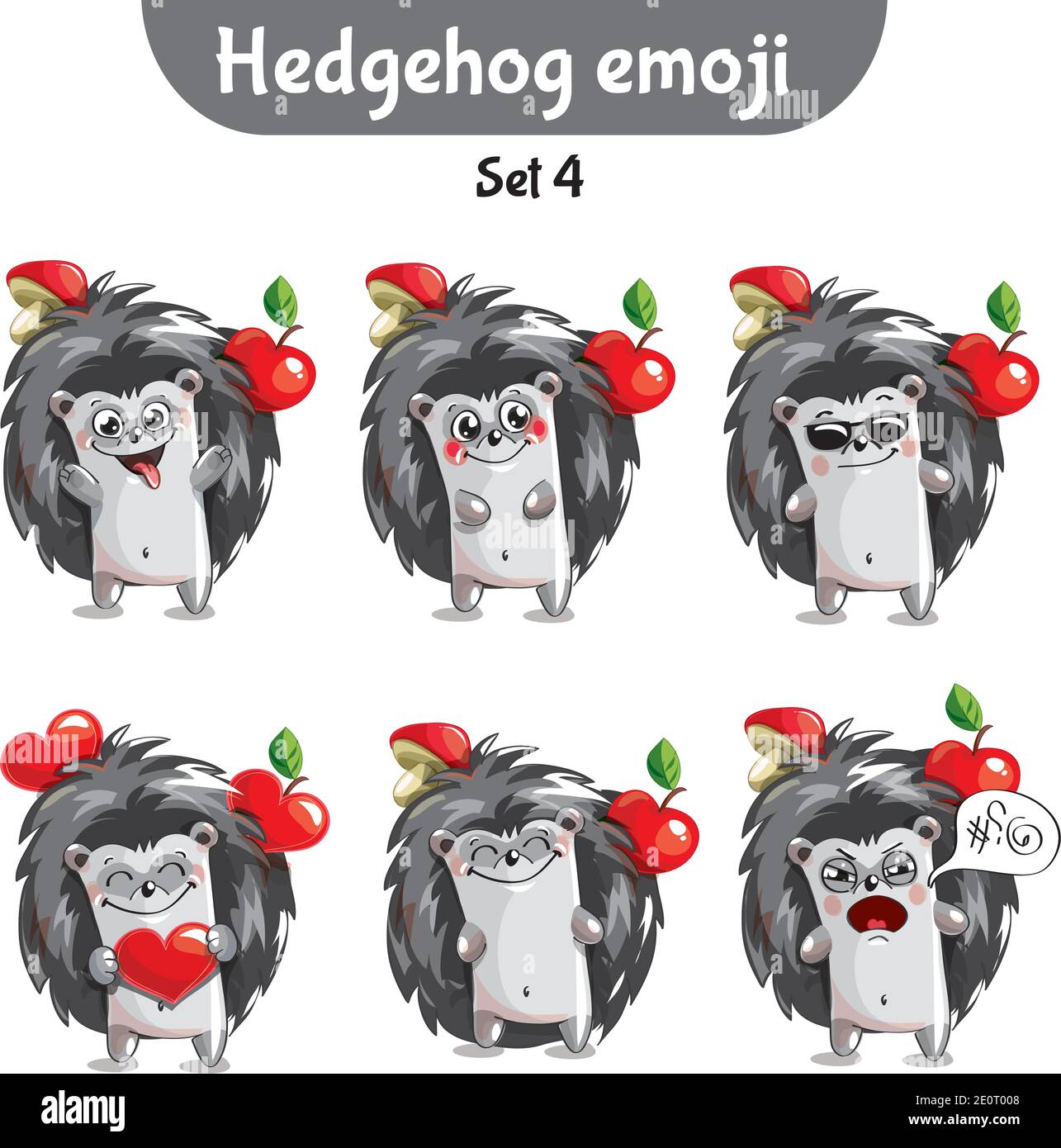 Vector set of cute hedgehog characters. Set 4 Stock Vector