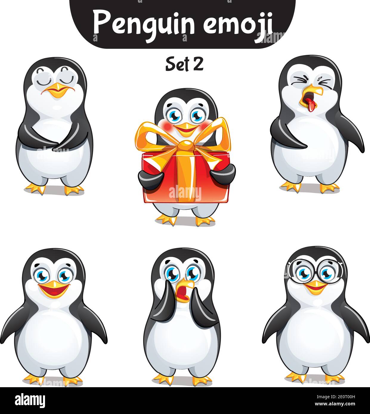Vector set of cute penguin characters. Set 2 Stock Vector