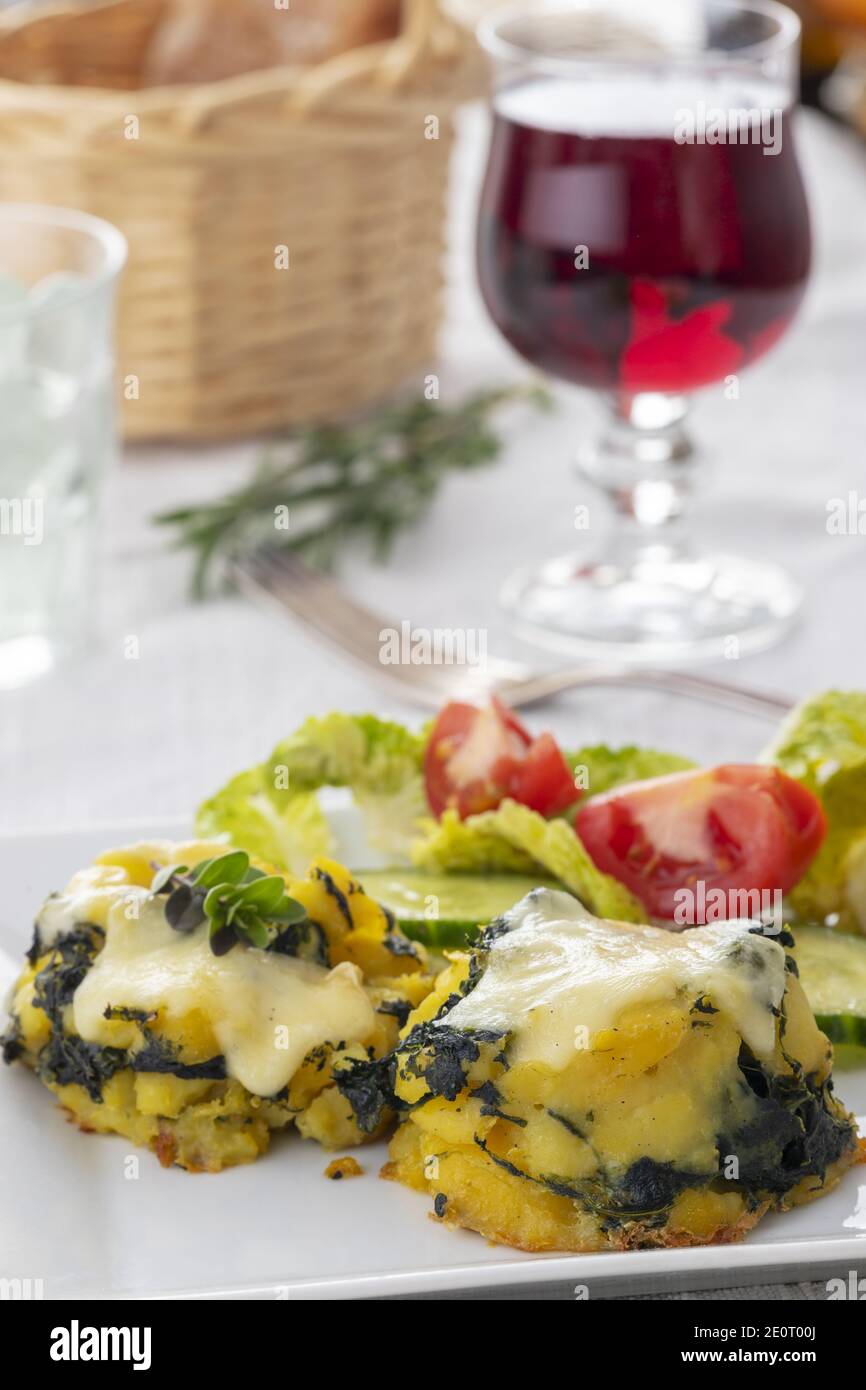 Spinach Potato Gratin Stock Photo Alamy