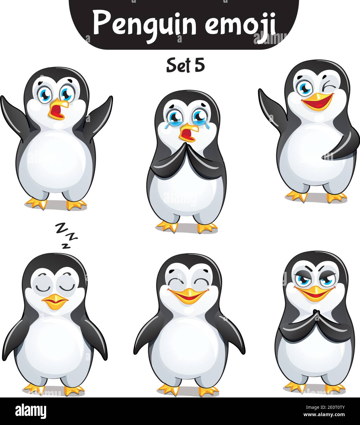 Vector set of cute penguin characters. Set 5 Stock Vector