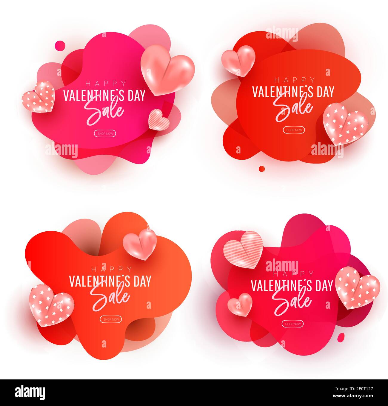 Happy Valentines day sale collection set. Flying air heart shaped ...