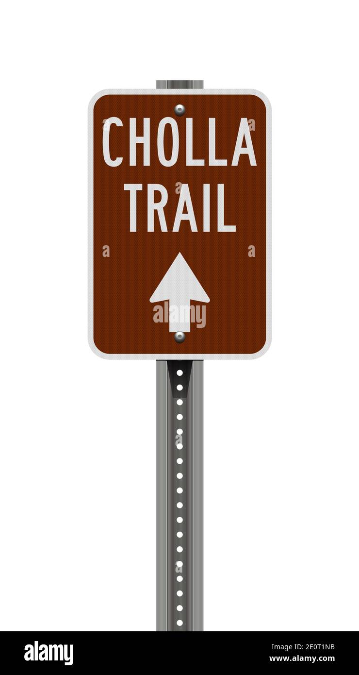 Vector illustration of the Cholla Trail brown road sign on metallic post Stock Vector