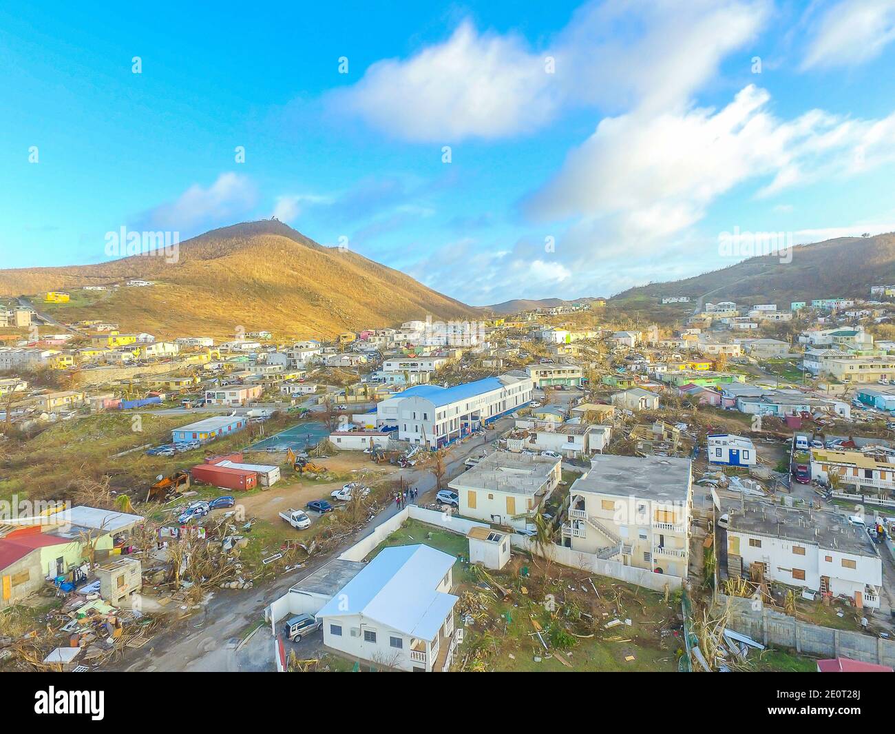 Aerial photo taken of damage homes and buildings after hurricane Irma