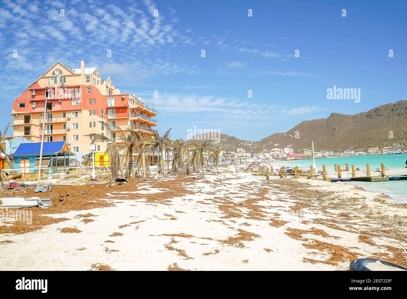 Damage cause by hurricane irma in the Caribbean island of st.maarten/st.martin in September 2017. Hurricane damage in the caribbean islands. Stock Photo