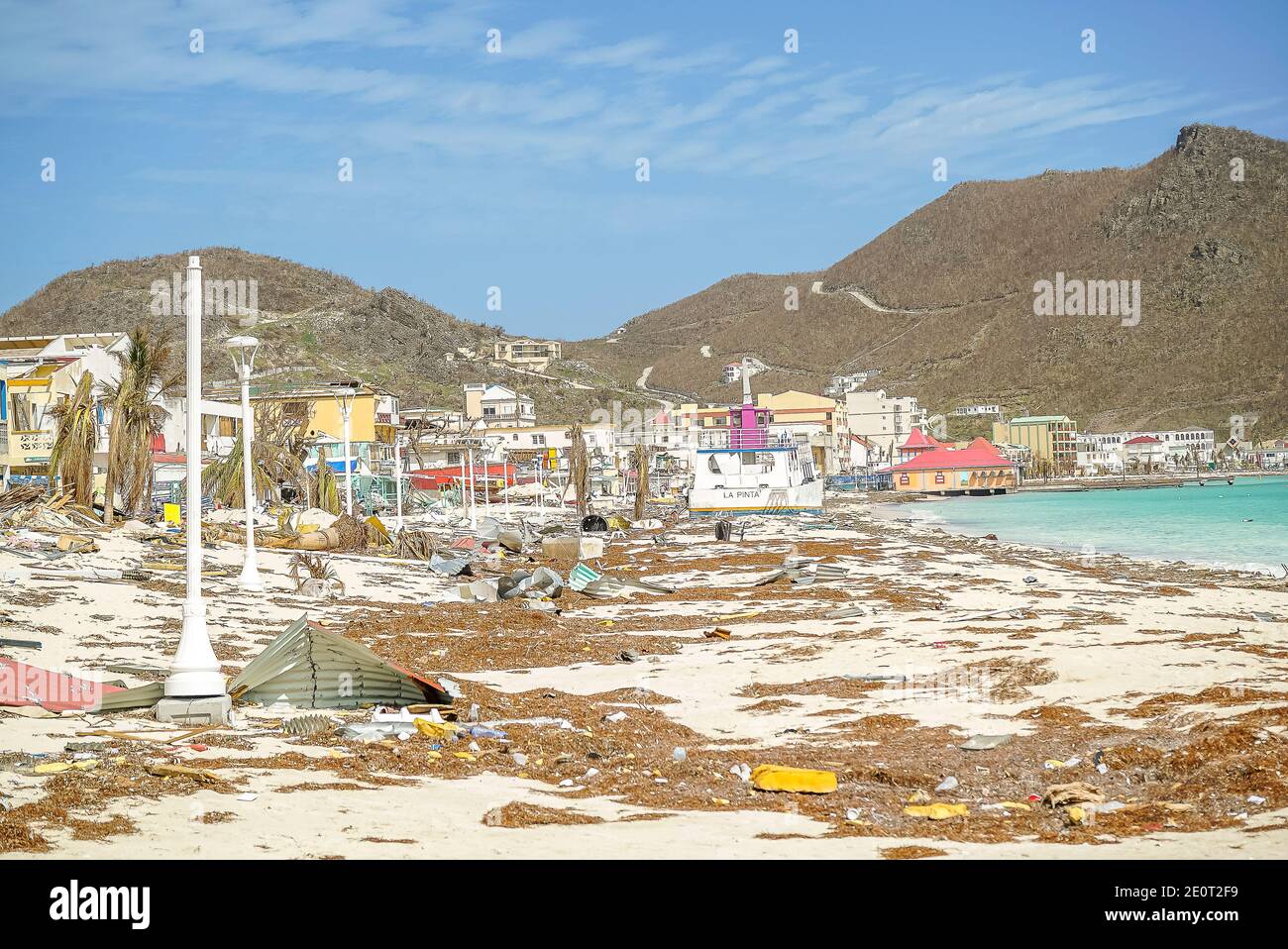 Damage cause by hurricane irma in the Caribbean island of st.maarten/st.martin in September 2017. Hurricane damage in the caribbean islands. Stock Photo