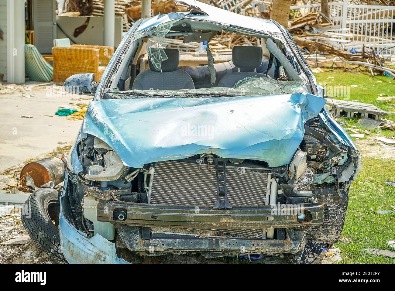 Car vehicle damage cause by a hurricane that hit the caribbean island of st.maarten. Damage